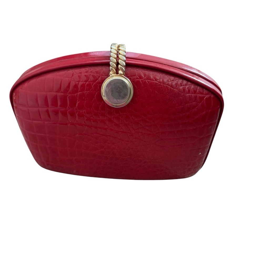 Red Faux Croc Clutch with Shoulder Strap Purse Vintage Y2K - Picture 3 of 11